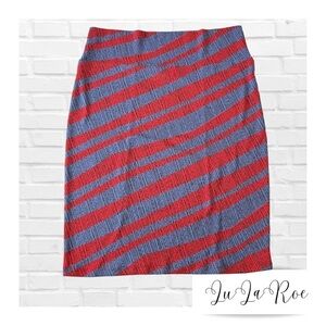 LuLaRoe Red and Blue Geometric Stripe Pencil Skirt Women’s Size XL GUC